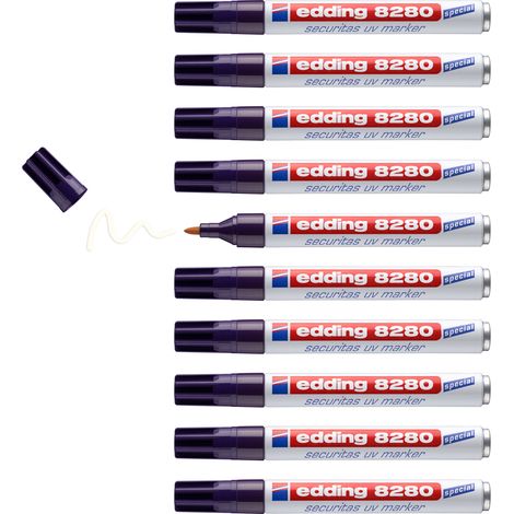 Edding - Boîte de 10 pcs - Marqueur à encre UV E8280 Securitas transparent - pour marquer manière invisible sur presque tous les matériaux (1/5)