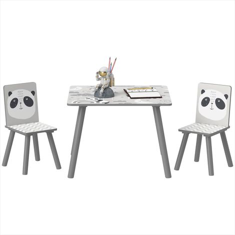 Ensemble table et chaises enfant motif animalier gris MDF (1/5)