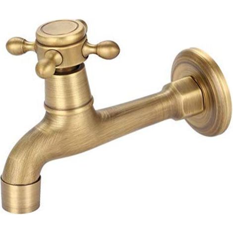 Robinet d'évier en cuivre style vintage, allongé, couleur bronze, robinet à eau froide simple pour évier de cuisine ou piscine. (1/5)