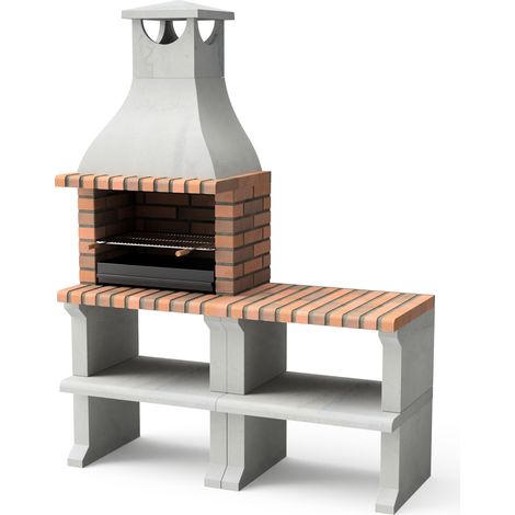 MOVELAR - Barbecue préfabriqué à bois et charbon de bois Modèle PACK 1 RAGUSA (Gris / Terre cuite - 152 x 58 x 207 cm) REF : M00902 - Usage Extérieur