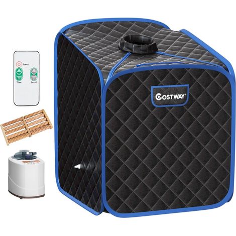 Spa de sauna de vapor portatil con silla rodillo de masaje para pies y tapete absorbente 9 niveles de temperatura ajustables cabina de spa interior color negro