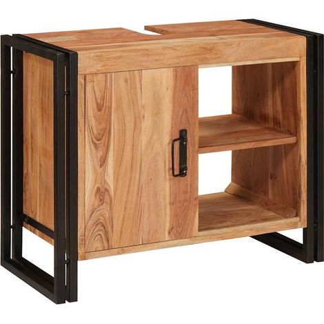 Meuble sous-vasque de salle de bain Bois d'acacia massif et fer CFW602204 (1/4)
