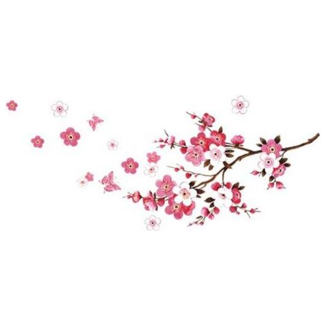 Stickers muraux avec papillons rose rouge I sakura vigne floral branche arbre autocollant sticker mural pour salon chambre cuisine carrelage couloir