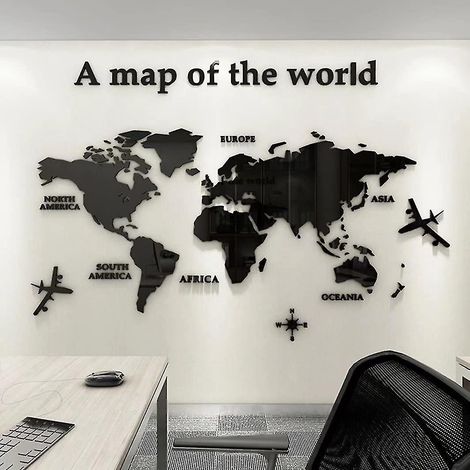 3D-Weltkarten-Wandaufkleber – Wanddekoration – Murax-Dekoraufkleber – DIY-Kristallacryl-Wanddekoration für Büro, Wohnzimmer, Sofa –