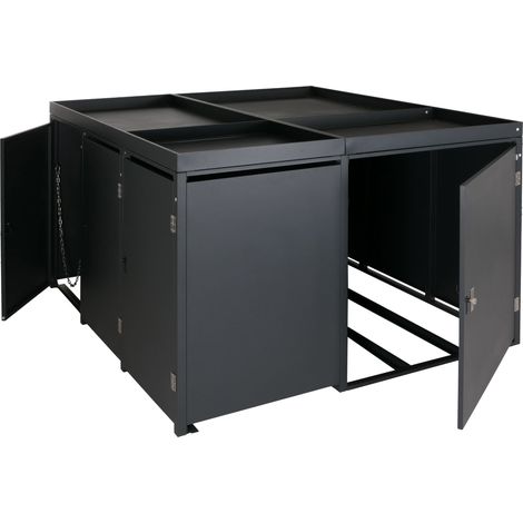 3er-Mülltonnenverkleidung / 2er-Fahrradgarage mit Pflanzkasten HHG-461, abschließbar 130x193x208 cm Metall anthrazit