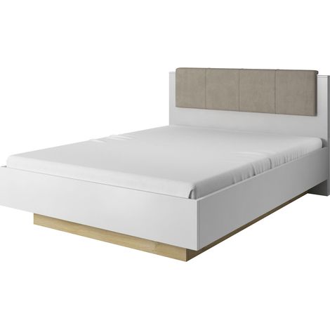 Letto 160x200, Bianco + Bianco lucido + Rovere Grandson, 164,4 x 104,5 x 210,4 cm