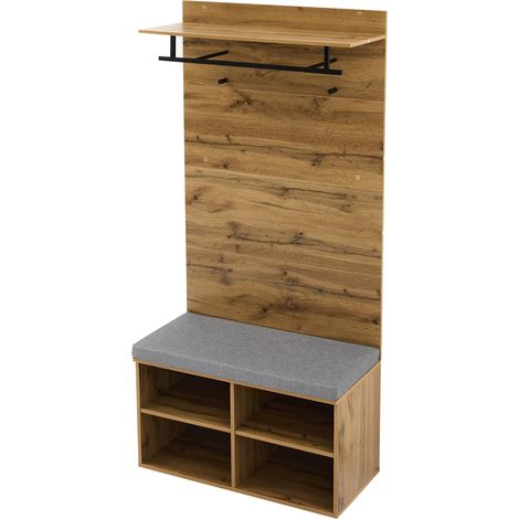 Set ingresso con attaccapanni e panca portascarpe imbottita 175 x 84 cm rovere HOMVRA (1/5)