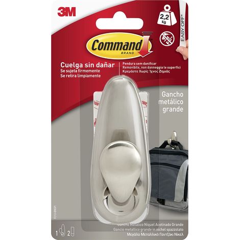 Command 16804 Gancio Metallico Punta Arrotondata, Resistente all'Acqua, L, Nichel Spazzolato, L (1/4)