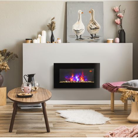 Chimenea eléctrica mural 1000/2000W LED de 7 colores con mando, negra (1/5)