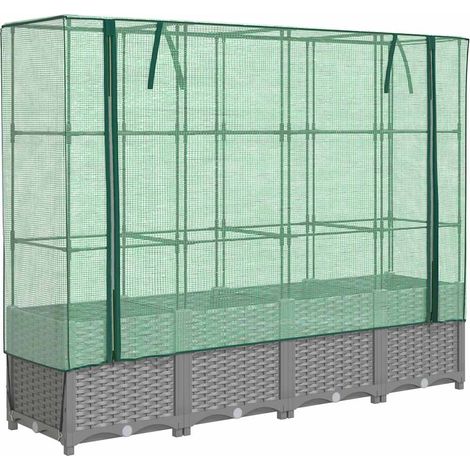 Maison Exclusive - Hochbeet mit Gewächshaus-Aufsatz Rattan-Optik