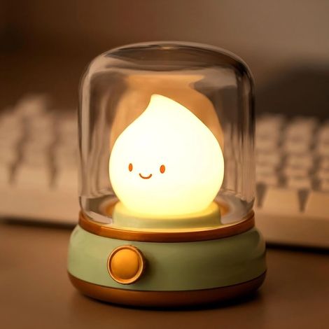Modernes Nachtlicht, niedliche Chibi-Flammenlampe, angenehmes Licht, einstellbare Helligkeit, 2 Lichtmodi, tragbare Lampe fürs Schlafzimmer, Dekoration, Grün