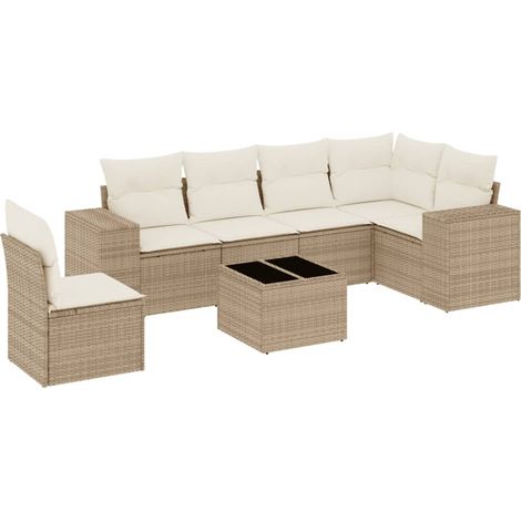 Maison Exclusive - Set Divani da Giardino 7 pz con Cuscini Beige in Polyrattan (1/3)