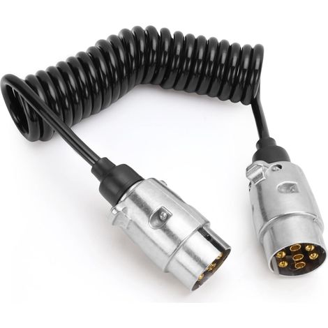 Câble de remorque 3 m 7 broches pour remorque avec fiche en métal 7 broches 12 V TPU Faisceau de câbles spirale mâle vers mâle pour camping-car, voiture, camion (1/5)