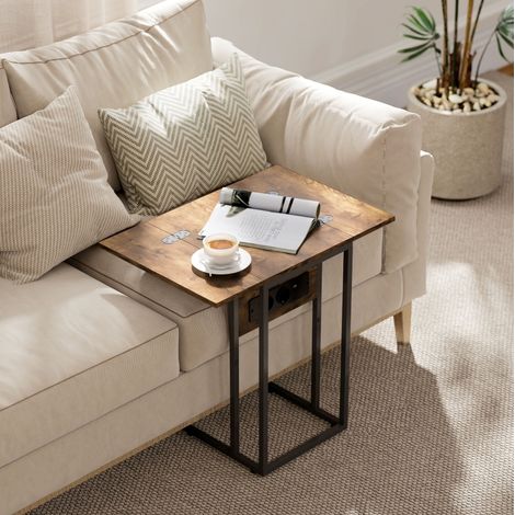 Table basse d'appoint pliante avec station de charge USB, métal, marron DESVIAE (1/5)