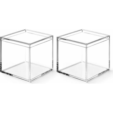Boîte acrylique cube 5.1cm à couvercle 2 boîtes acryliques pour bonbons, bijoux, pilules, art, empilables, durables pour maison/bureau (1/4)