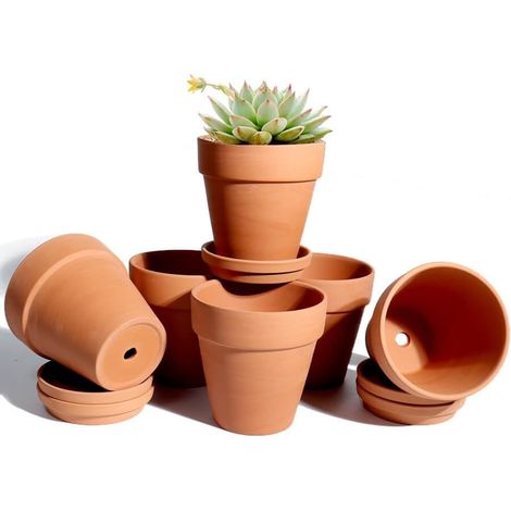 Lot de 6 Pots de Fleurs en Terre Cuite avec Soucoupe de 10,16 cm avec Drainage, Parfaits pour Les Plantes, Les travaux manuels, Les Cadeaux de Mariage (10,16 cm de diamètre) (1/5)