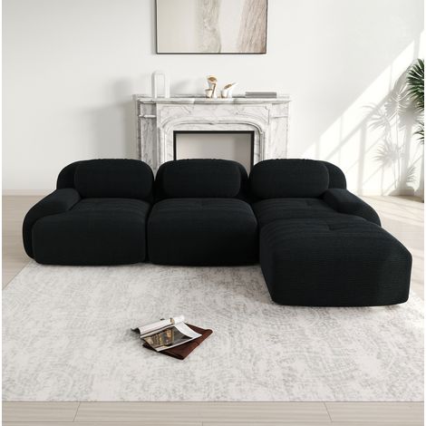 Sofá modular de corduroy negro ergonómico sin montaje OKMYHOME (1/5)