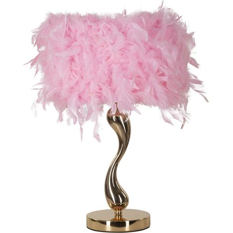 Lampada da tavolo Cart Rosa con base sinuosa in metallo e paralume in piume rosa