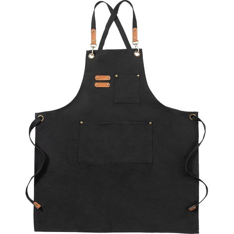Tablier de Travail - 1 Pièce - Toile Coton - Dos Croisé Réglable - Cuisine Jardin Artisanat - Noir Marron 70x80cm (1/5)