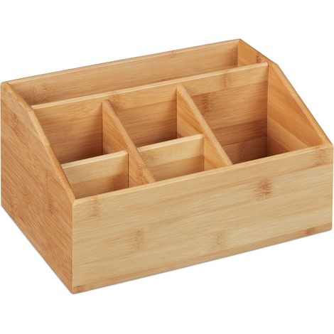 Organizador de escritorio de bambú 30 x 20 x 10 cm almacenamiento de bolígrafos y notas diseño moderno en bambú natural 130009294 (1/4)