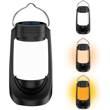 Lampe de camping solaire rétro LED, lampe d'extérieur mobile rechargeable par USB, lumière blanche, lumières jaunes, lampe à flamme respirante, lampe pour chevaux à luminosité réglable sur 6 niveaux,  (1/5)