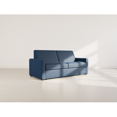 Julia - canapé lit 3 places convertible express couchage quotidien 140 cm matelas 14 cm en tissu - bleu marine (1/5)