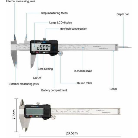 Pied à Coulisse - - 150mm - Acier Inoxydable - Grand écran LCD - Précision 0.01mm (1/5)