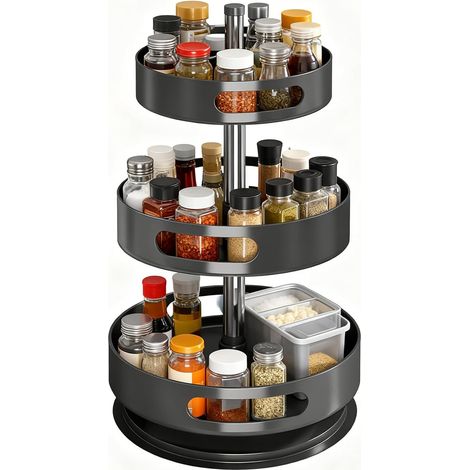 Étagère à Épices Rotative à 3 Niveaux, Rangement Épices Rotative en Métal pour Placards, Étagère Plateau Tournant Epices pour Cuisine, Organiseur pour Cosmétiques et Salle de Bain (1/5)