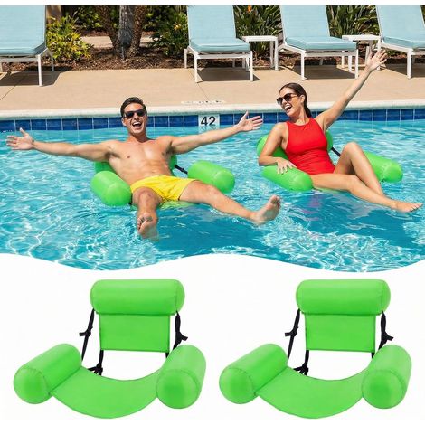 Lot de 2 hamacs flottants verts pour adultes, robustes et durables, parfaits pour les fêtes d'été, la plage, les lacs et autres activités nautiques. (1/5)