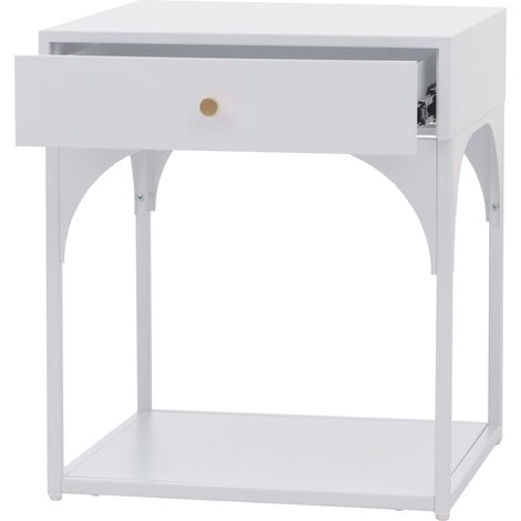 Table de chevet HWC-O88, commode, table d'appoint, table de nuit, tiroir métallique 50 x 43 x 41 cm- blanc