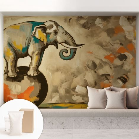 Papier peint intissé mural avec colle pour salon et chambre Décoration murale rapide - Colle incluse gratuite Éléphant abstrait 208x146 cm (1/5)