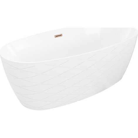 Mexen Olea freistehende gerillte Badewanne 170 x 80 cm, weiß, Überlauf Roségold - 52821708000-60 (1/5)