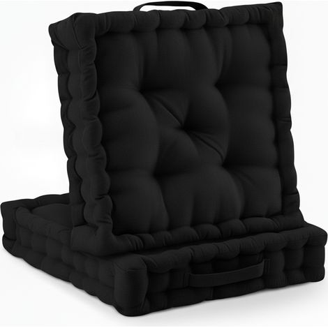 Lot de 2 coussins de sol Coussin d'assise Mila, 50x50cm, noir