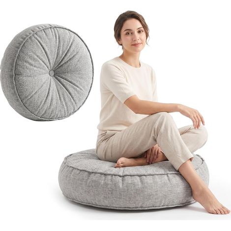 Coussin de Sol Rond 45cm, Pouf Assise Épais en Polyester Respirant Imperméable, Résistant aux Intempéries pour Intérieur Salon Chambre Extérieur Jardin Terrasse (1/5)