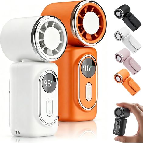 2 Pack Mini Clip Fan, 13500RPM Rechargeable Handheld Fan, 5 Speeds, 360° Rotating Cooling Fan with LED Display(White&Orange)