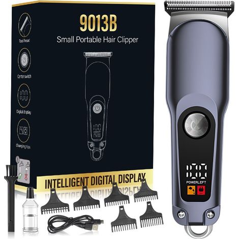 Mini tondeuse à cheveux électrique portable, tête de coupe huilée, affichage numérique, tondeuse électrique pour hommes, bleue (1/5)