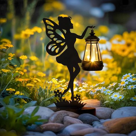 Lot de 1 Statues de Fée en Fer avec Lampes Solaires - Décorations de Jardin étanches pour Terrasse, Cour, Unique pour Maman (1/5)