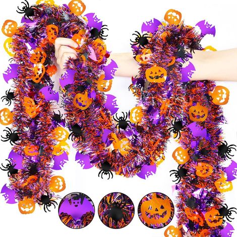 Guirlande Halloween - 2 M - Pommes De Pin En Métal Brillant Avec Citrouilles Et Chauves-Souris - Décoration Intérieure Extérieure - 1 Pièce (1/5)
