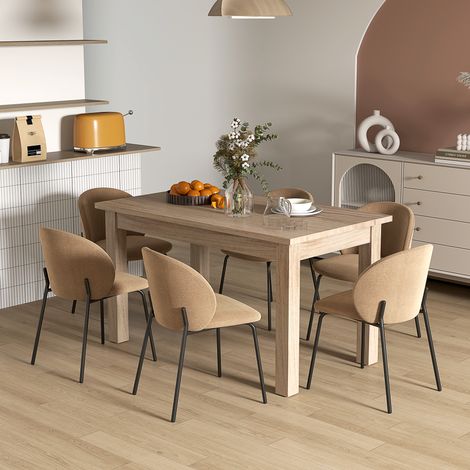 Mesa de Comedor Rectangular 140x80 cm para 6 Personas Tablero Laminado de 30 mm y Patas Robustas Estilo Moderno Natural (1/5)