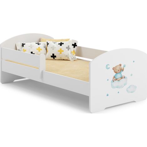 LUK letto per bambini con ringhiera 140x70 Orsacchiotto blu