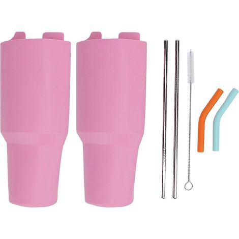 Séparateur de boissons 2 en 1 en silicone avec insert intérieur réutilisable et pailles en acier inoxydable pour 40 tasses (1/4)