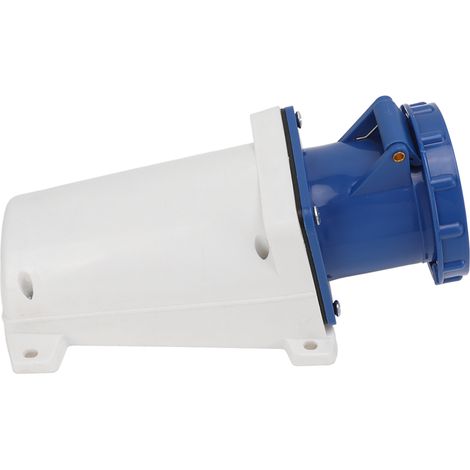 Prise industrielle encastrée IP67 3 pôles, laiton et PP bleu, étanche à l'eau, puissance 220V-380V, montage encastré, connecteur robuste pour usage professionnel. (1/5)