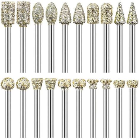 Lot de 20 Fraises Diamantées Tige 1/8" Compatible avec Dremel pour Sculpture Gravure Meulage Polissage de Pierre, Roche, Verre, Céramique (1/4)