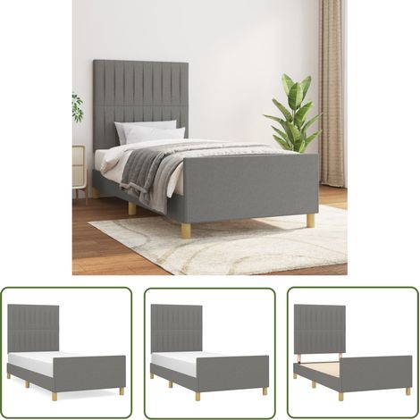 The Living Store Cadre de lit sans matelas gris foncé 100x200 cm tissu - Cadre De Lit - Lit Double - Literie - Têtière De Lit - Meuble De Chambre (1/5)