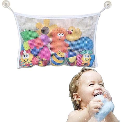 Bolsa de almacenamiento para juguetes de baño infantiles con 2 ventosas, organizador de malla para secado al aire y un baño limpio. (1/5)