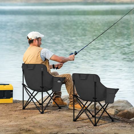 SUNULA 2er Set Faltbar Campingstuhl, Kompakter Angelstuhl bis 100kg, Tragbare Strandstuhl Picknickstuhl mit Tragetasche, Anthrazitgrau