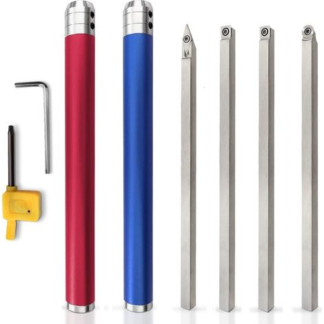 Set d'outils de tournage sur bois en carbure – plaquettes rondes/carrées/diamant, poignée alu interchangeable (1/5)