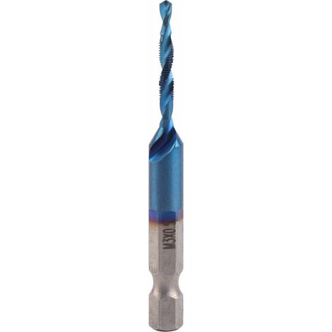 Mèche à tarauder HSS plaquée bleue 6,35mm pour filetage M3, queue hexagonale (1/5)