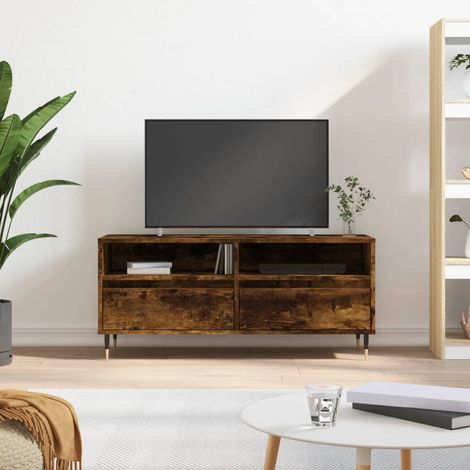 TV-Schrank TV-Lowboard Fernsehschrank Räuchereiche 100x34,5x44,5 cm Holzwerkstoff FRJR599207 BonneVie (1/5)