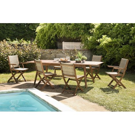 VICK - Ensemble de jardin bois table ext. 4 chaises + 2 fauteuils (1/5)